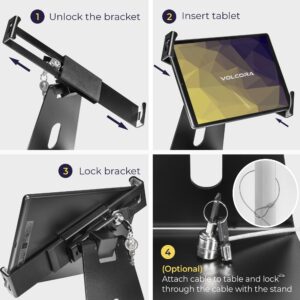 Volcora Anti-Theft Tablet Stand iPad Security Holder with Lock, Black 9-13 Inch Kiosk Stand Mount, Swivel, Adjustable