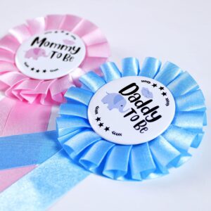 PATICARRY Elephant Themed Tinplate Badge Set, Light Pink and Blue Satin, Perfect for Baby Shower