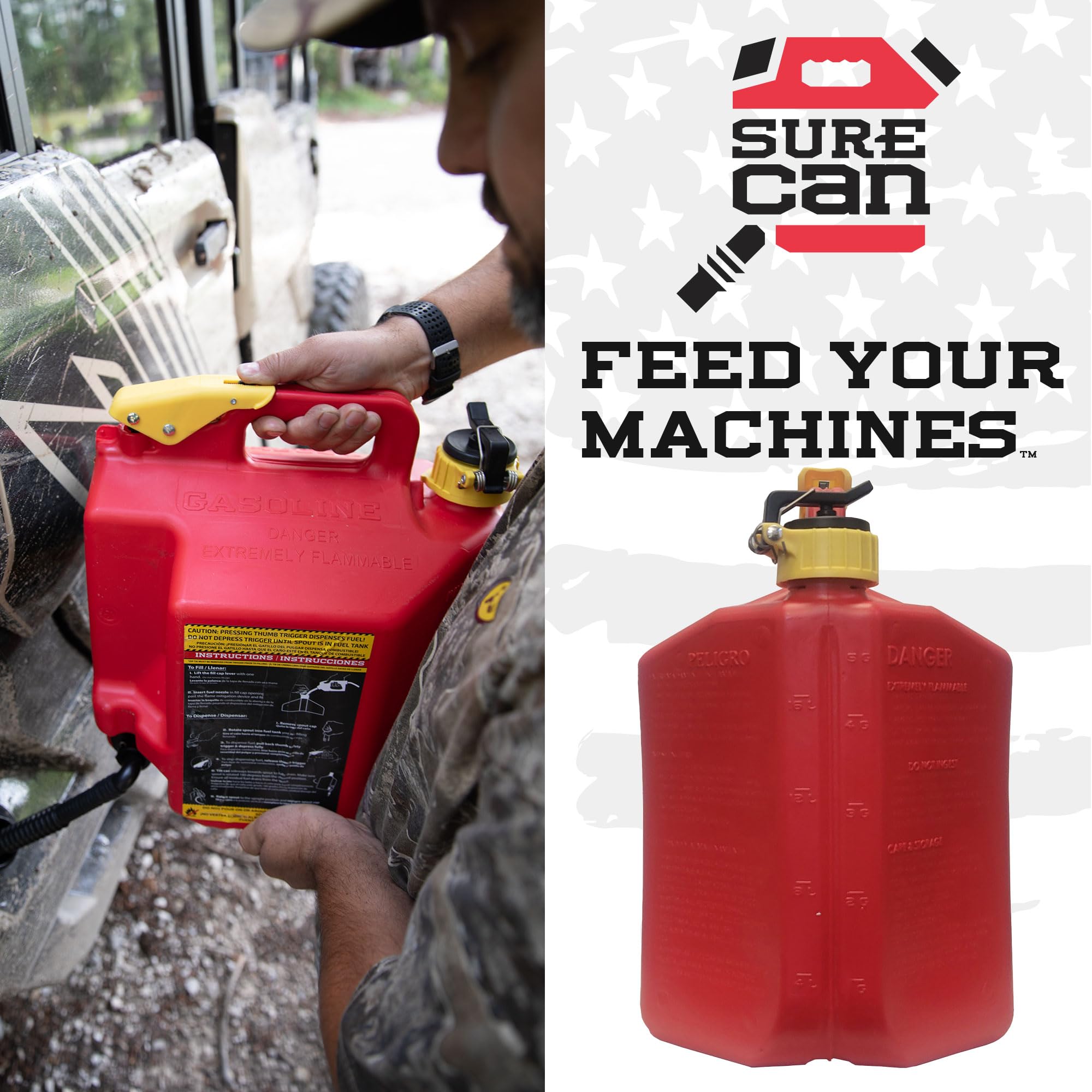 Surecan 5 Gallon Container Type II - Rotating Spout, Self-Venting, & Spill Free, Ideal Large Five Gallon Safety Storage Can (Red, SUR5SFG2)