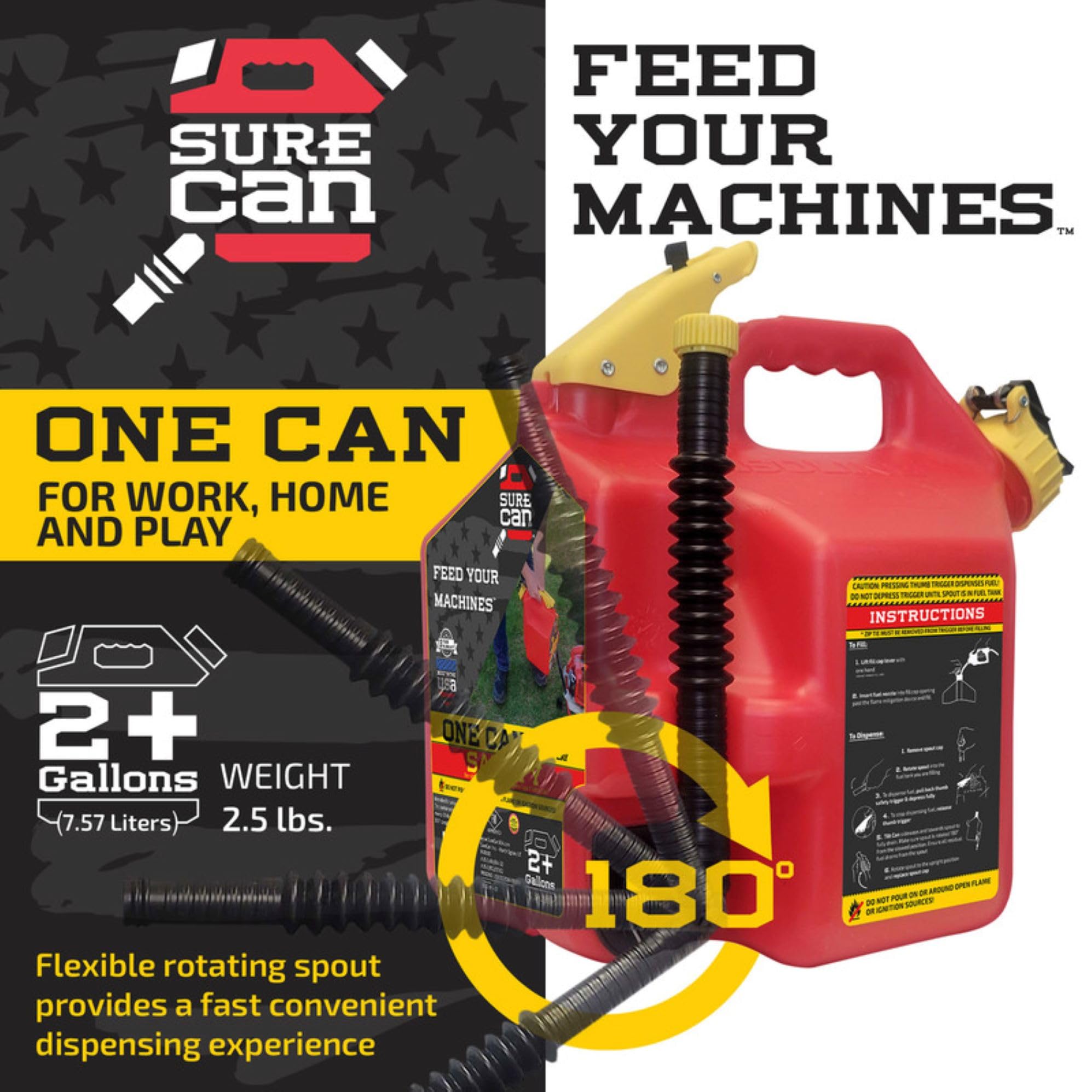 Surecan 2 Gallon Type-II Safety Container - With a Rotating Spout, Free Spill Design, Self-Venting, & Safety Fill Cap, Your Ideal Jerry Can (Red)