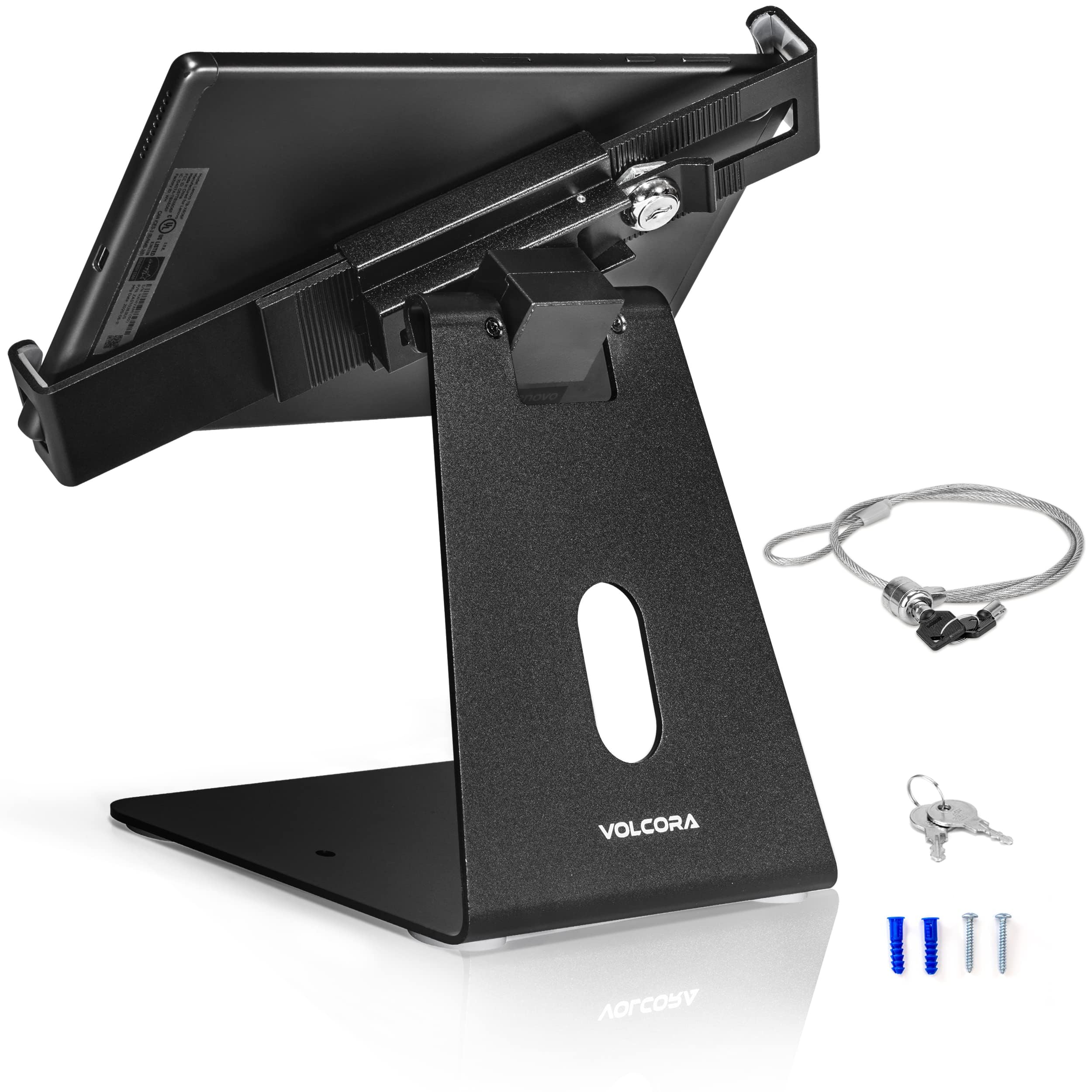 Volcora Anti-Theft Tablet Stand iPad Security Holder with Lock, Black 9-13 Inch Kiosk Stand Mount, Swivel, Adjustable