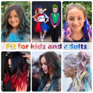 REDMENCO Colored Clip in Hair Extensions 12 Pieces for Women Kids Girls, 16 Inch Wavy Curly, Blue and Teal Blue Colorful