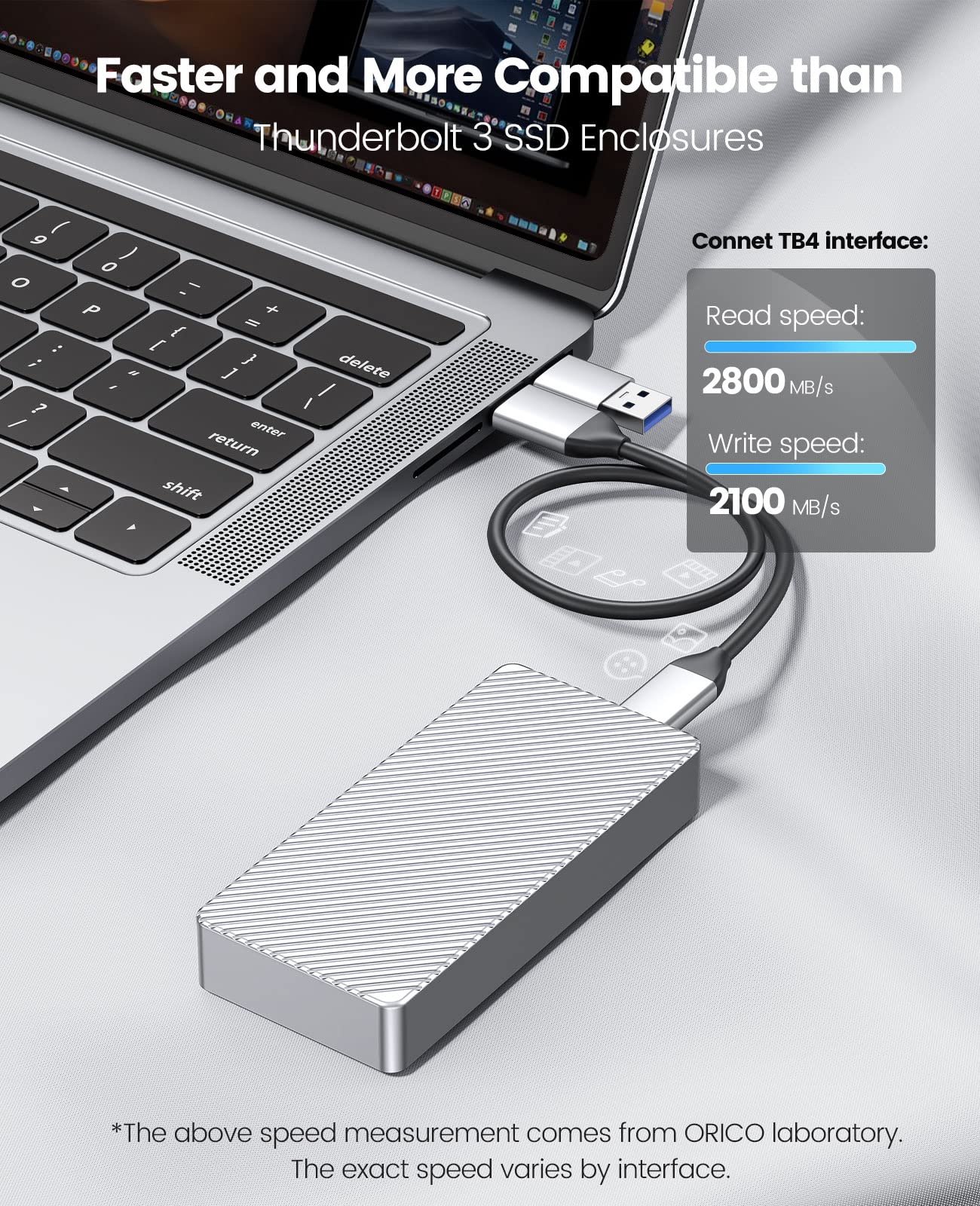 ORICO 40Gbps M.2 NVMe SSD Enclosure USB4 PCIe3.0x4 USB-C Aluminum Adapter, Upgraded NVMe PCIe 2280 M-Key External M2 Solid State Drive Enclosure, Compatible Thunderbolt 3/4 USB3.2/3.1/3.0/ Type C