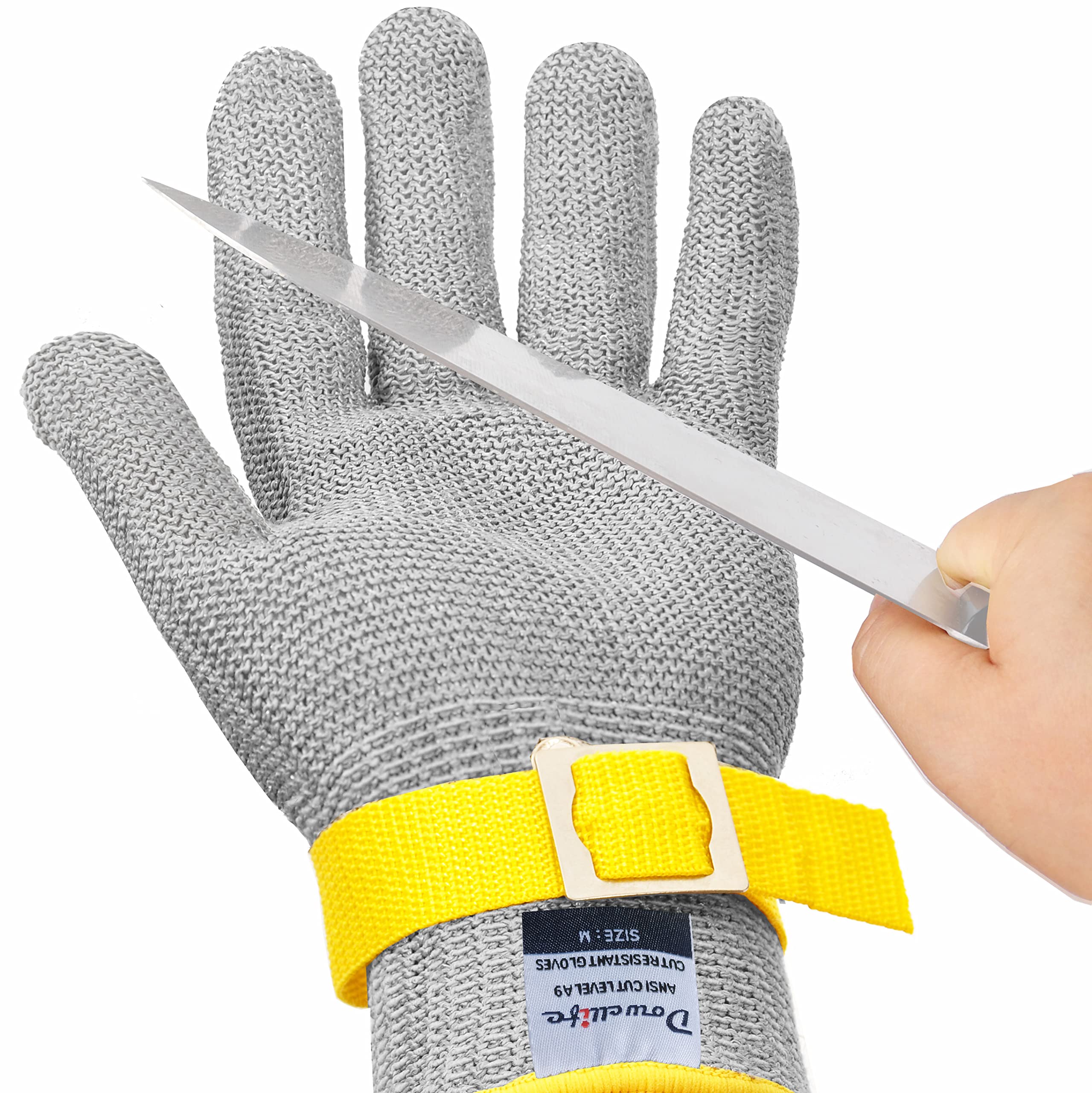 Dowellife Comfortable Level 9 Cut Resistant Glove Food Grade, Mesh Metal Kithcen Glove for Chef Oyster Shucking Mandoline Knife Butcher Meat Cutting