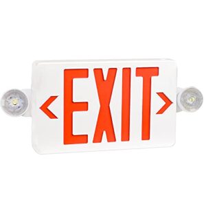 ostek red led exit sign with emergency light, two led adjustable head emergency exit lights with battery backup, dual led lamp abs fire resistance ul-listed (red) (red)