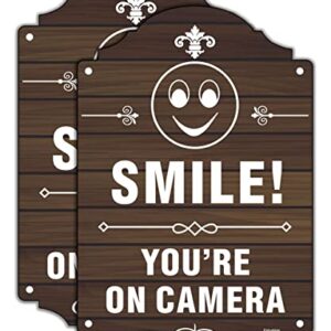 2 Pack Smile You're On Camera Signs Video Surveillance Signs 12 x 8 Inches Home Business Driveway Alert CCTV Security Camera Warning Signs Metal Reflective Rust Aluminum Indoor or Outdoor Use