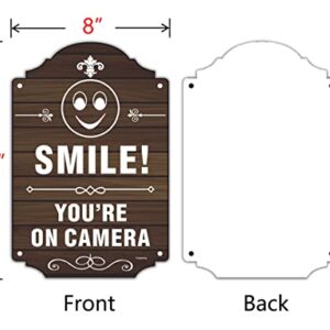 2 Pack Smile You're On Camera Signs Video Surveillance Signs 12 x 8 Inches Home Business Driveway Alert CCTV Security Camera Warning Signs Metal Reflective Rust Aluminum Indoor or Outdoor Use