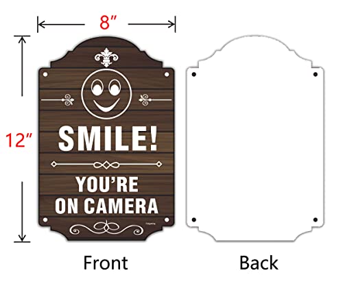 2 Pack Smile You're On Camera Signs Video Surveillance Signs 12 x 8 Inches Home Business Driveway Alert CCTV Security Camera Warning Signs Metal Reflective Rust Aluminum Indoor or Outdoor Use