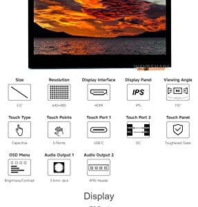 Waveshare 3.5inch HDMI LCD, Compatible with Raspberry Pi 5/4B/3B/Zero/Zero W/Zero 2W/Pico/Pico W/Pico WH, Capacitive Touch IPS LCD Display, 640×480, Audio Jack
