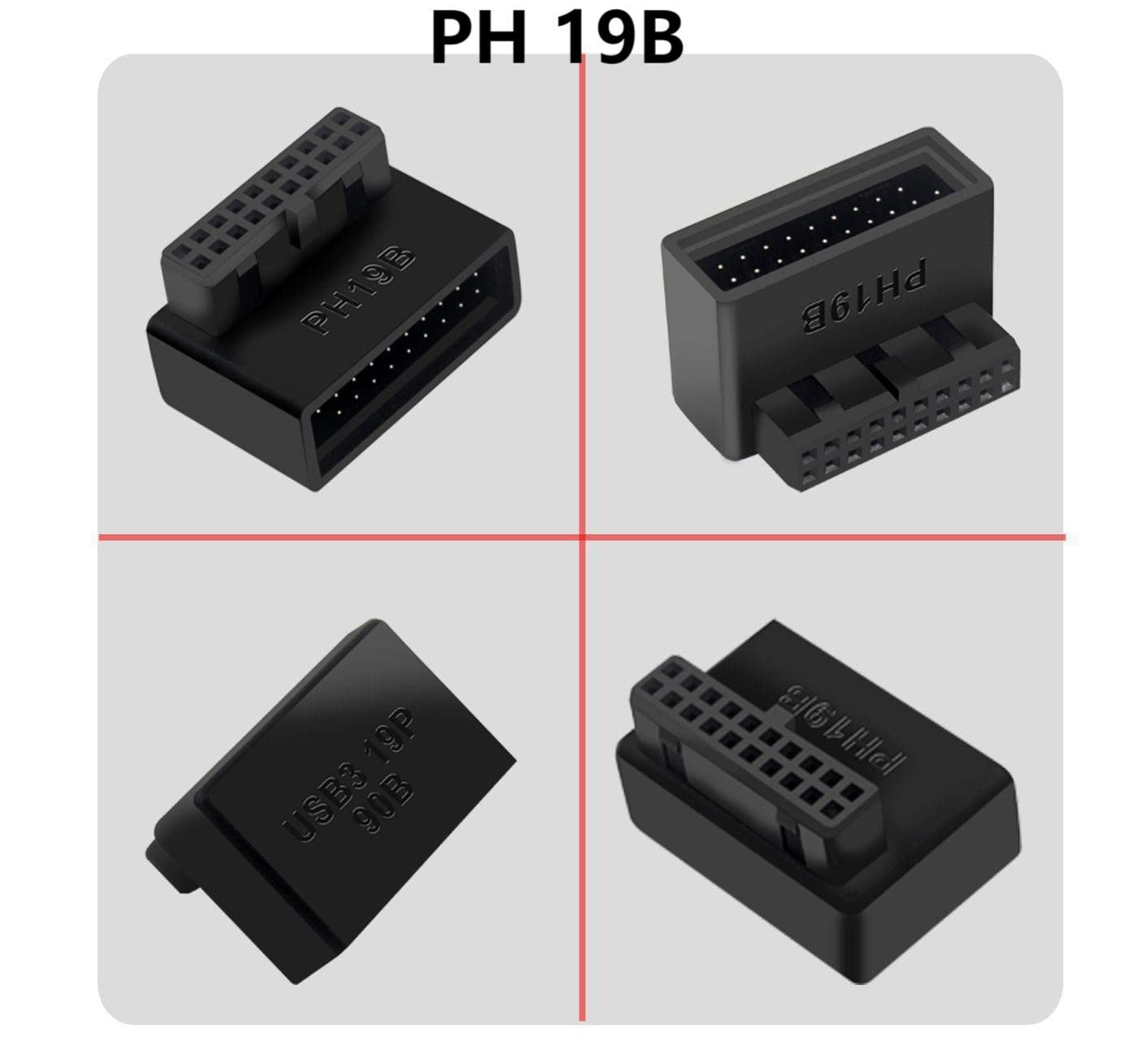 SHANFEILU USB 3.0 90 Degree Motherboard Adapter 19 Pin/20 Pin Male to Female Extension Adapter L Turn Right Angle Socket for Desktop Motherboard (Down Angle PH19B)