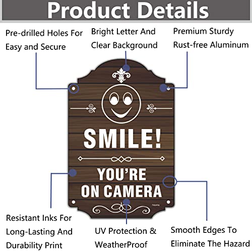 2 Pack Smile You're On Camera Signs Video Surveillance Signs 12 x 8 Inches Home Business Driveway Alert CCTV Security Camera Warning Signs Metal Reflective Rust Aluminum Indoor or Outdoor Use