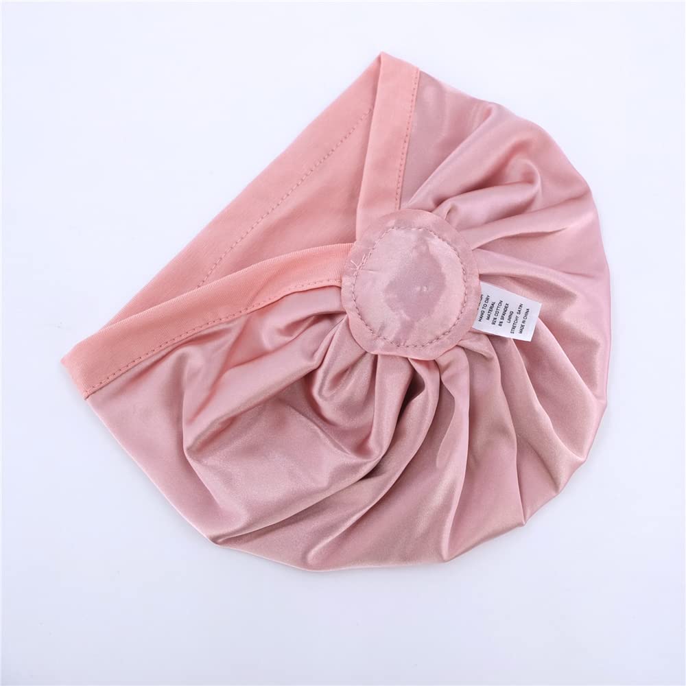 Sugarmelon Silk Satin Lined Turban Hat for Babies Infant Toddler Girls Boys Bonnet Newborn Cotton Beanie Little Kids Shower Caps (0-6M,104 Cott Peach)