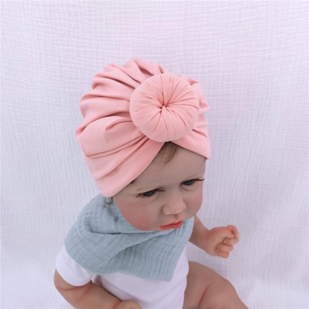 Sugarmelon Silk Satin Lined Turban Hat for Babies Infant Toddler Girls Boys Bonnet Newborn Cotton Beanie Little Kids Shower Caps (0-6M,104 Cott Peach)