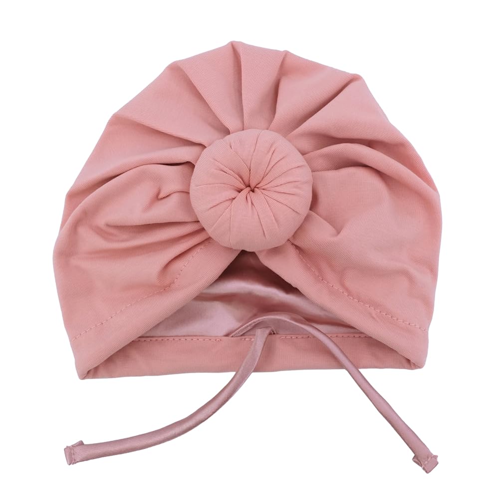 Sugarmelon Silk Satin Lined Turban Hat for Babies Infant Toddler Girls Boys Bonnet Newborn Cotton Beanie Little Kids Shower Caps (0-6M,104 Cott Peach)