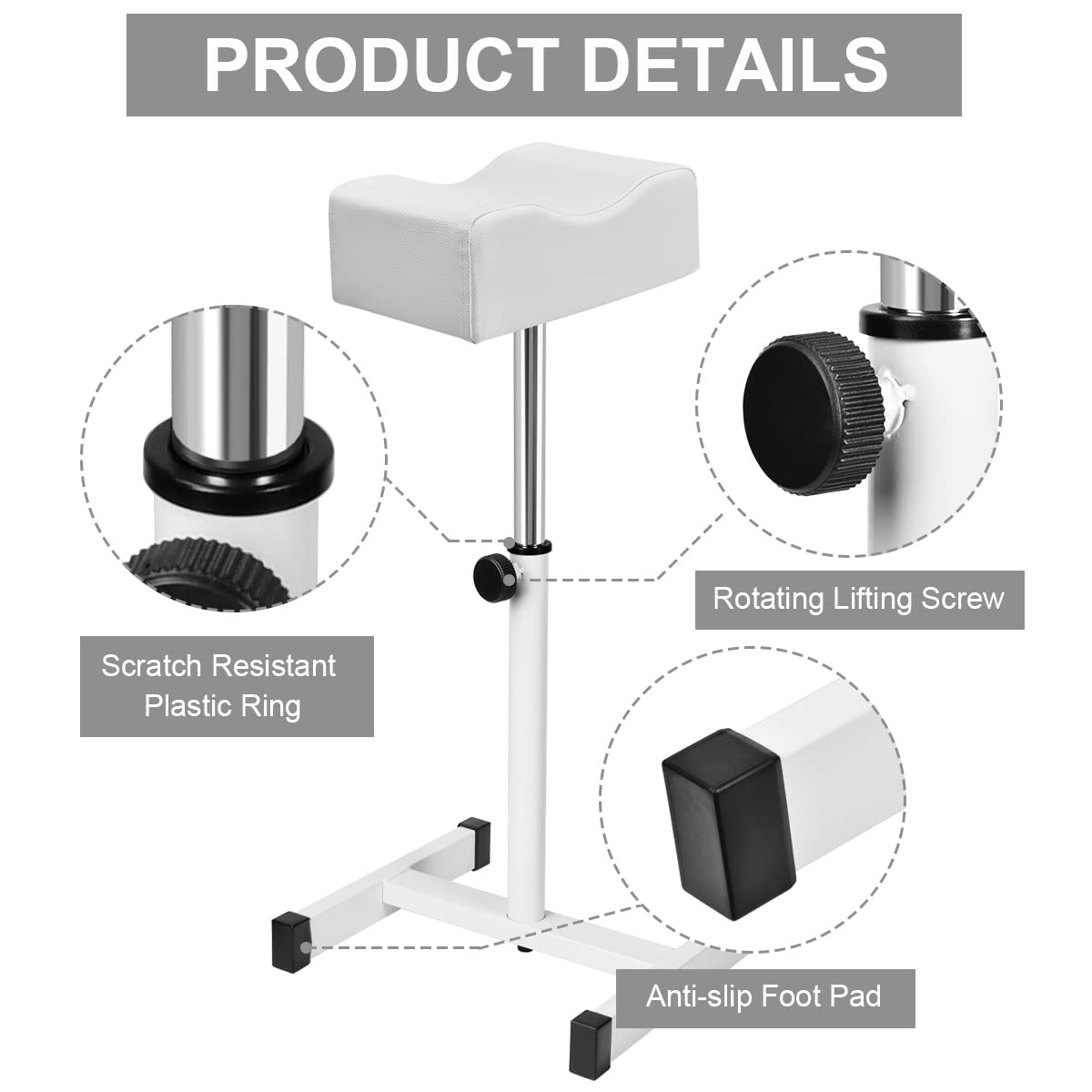 FLOLXNB Pedicure Foot Rest, Foot Massage Pedicure Stool, Tattoo Stand Adjustable Height Footstool Nail Equipment for Home Beauty Salon Spa (White)