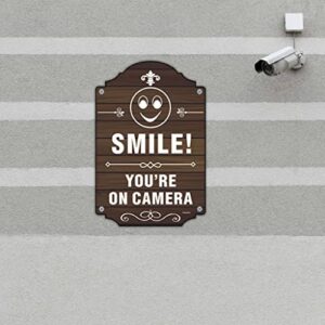 2 Pack Smile You're On Camera Signs Video Surveillance Signs 12 x 8 Inches Home Business Driveway Alert CCTV Security Camera Warning Signs Metal Reflective Rust Aluminum Indoor or Outdoor Use