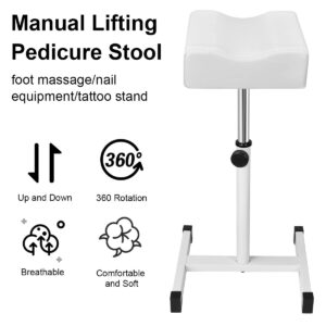 FLOLXNB Pedicure Foot Rest, Foot Massage Pedicure Stool, Tattoo Stand Adjustable Height Footstool Nail Equipment for Home Beauty Salon Spa (White)