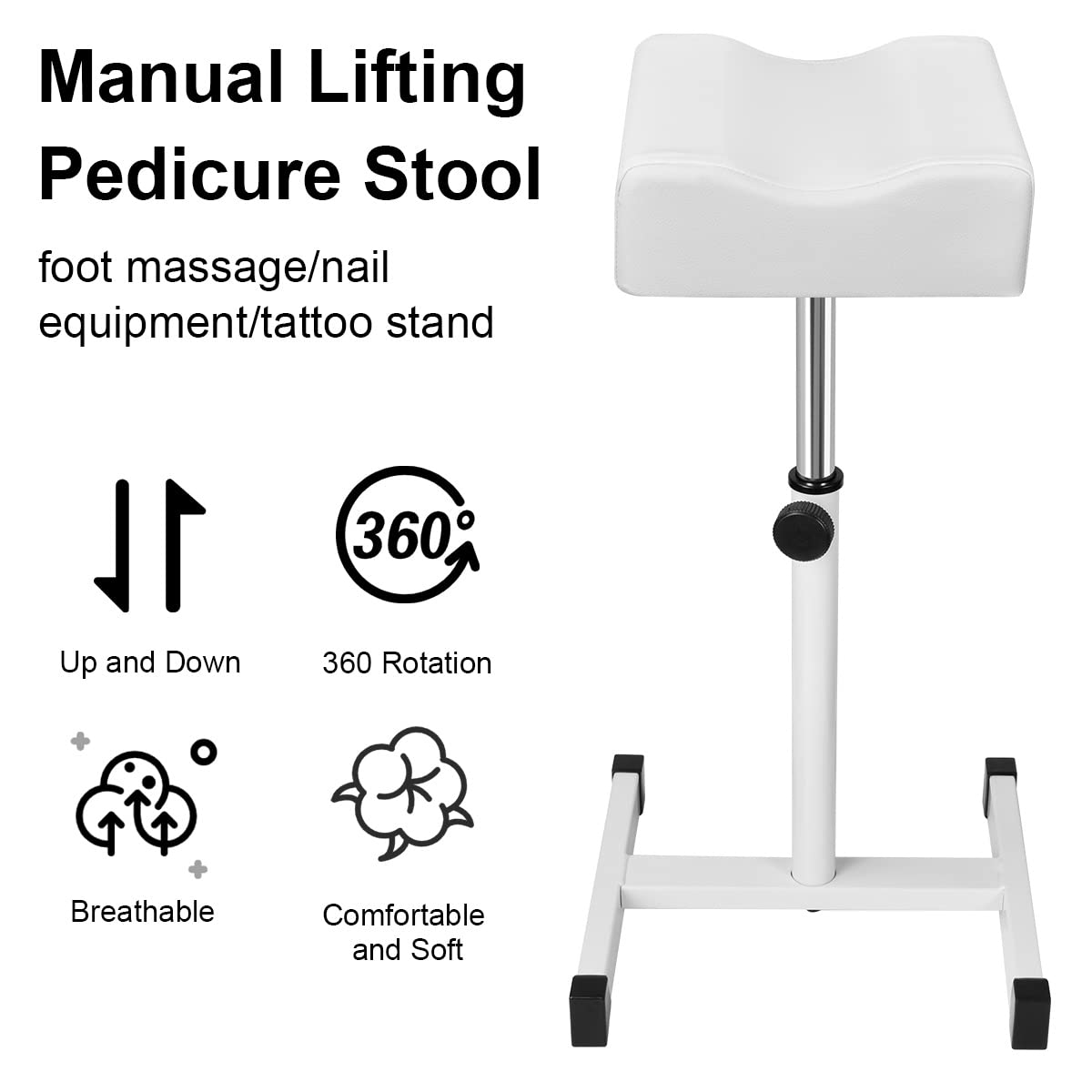 FLOLXNB Pedicure Foot Rest, Foot Massage Pedicure Stool, Tattoo Stand Adjustable Height Footstool Nail Equipment for Home Beauty Salon Spa (White)