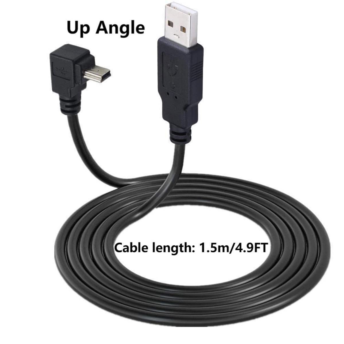 SHANFEILU 90 Degree Mini USB Cable Angle Mini 5pin USB B Male to USB 2.0 Male Data Sync Charging Extension Cable for GPS Dash Cam Black Up Angle 4.9FT