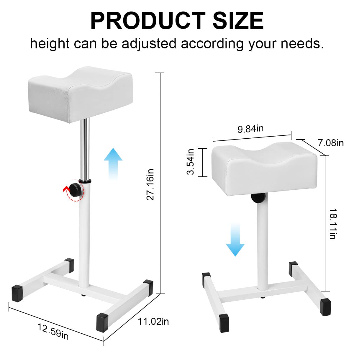 FLOLXNB Pedicure Foot Rest, Foot Massage Pedicure Stool, Tattoo Stand Adjustable Height Footstool Nail Equipment for Home Beauty Salon Spa (White)