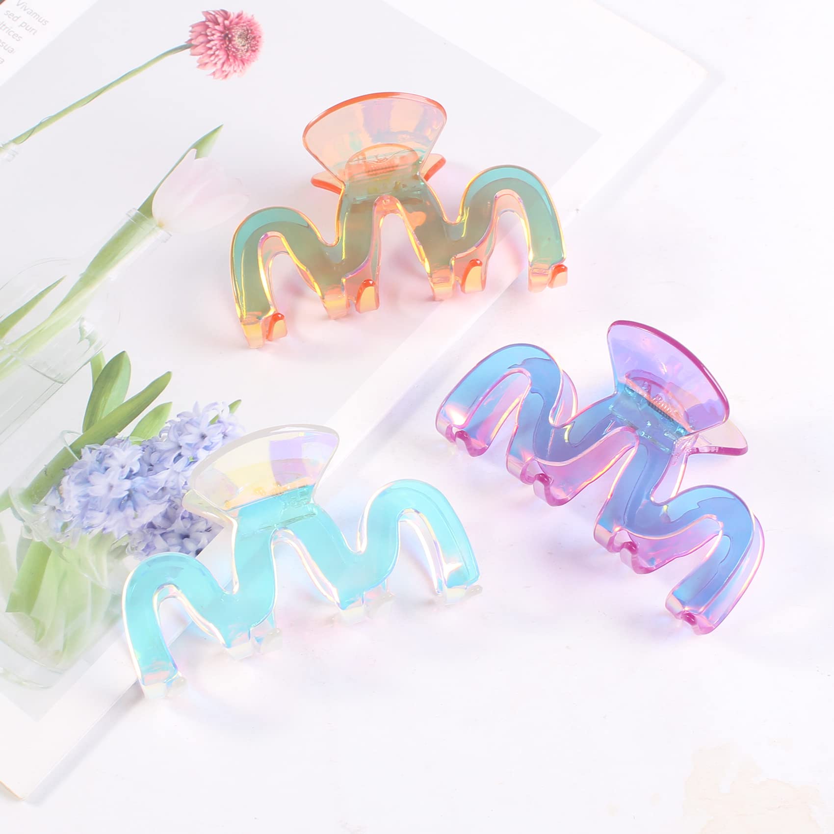 Jayongnee 3Pcs Hair Claw Clips for Thick Hair, Nonslip Claw Clip for Women Thin Hair (Multi-colored6)