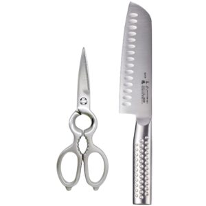 mattstone hill since 1979 kitchen knife set - 7" santoku knife & kitchen shears, asian chef knife, heavy duty kitchen scissors, poultry shears