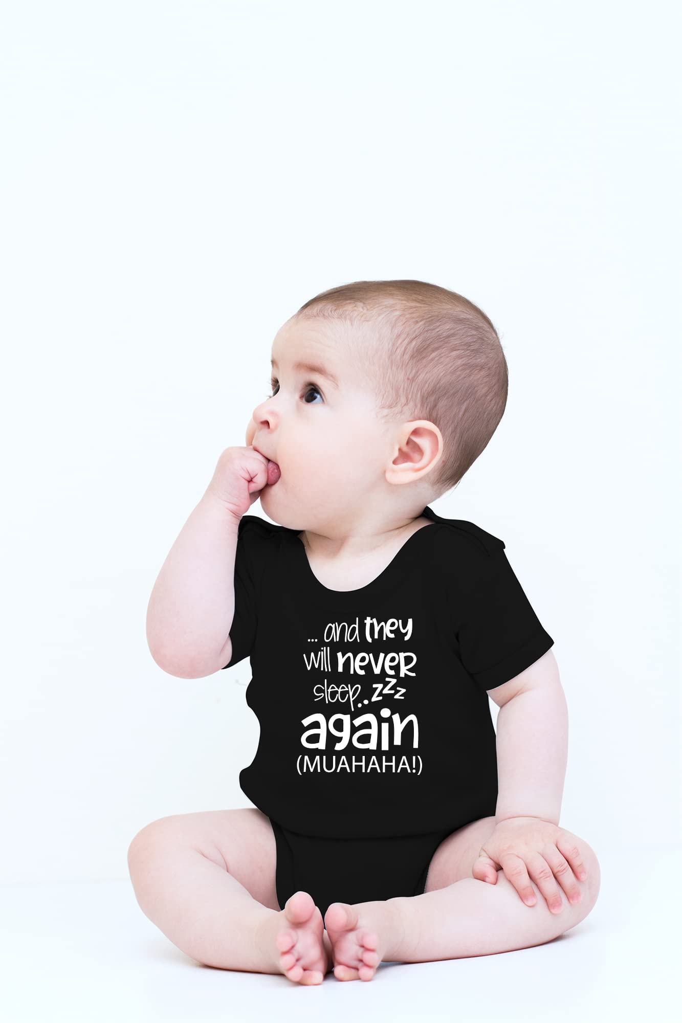 CBTwear And They Will Never Sleep Again Muahaha - Baby Clothes - Funny Newborn Bodysuit Outfits for Boys and Girls (6 Months, Black)