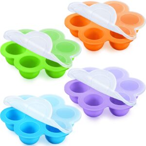 potchen 4 pcs silicone baby food freezer tray with lid stackable reusable 2.5oz silicone baby food freezer molds storage tray for homemade egg bite vegetable fruit purees breastmilk(colorful)