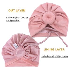 Sugarmelon Silk Satin Lined Turban Hat for Babies Infant Toddler Girls Boys Bonnet Newborn Cotton Beanie Little Kids Shower Caps (0-6M,104 Cott Peach)