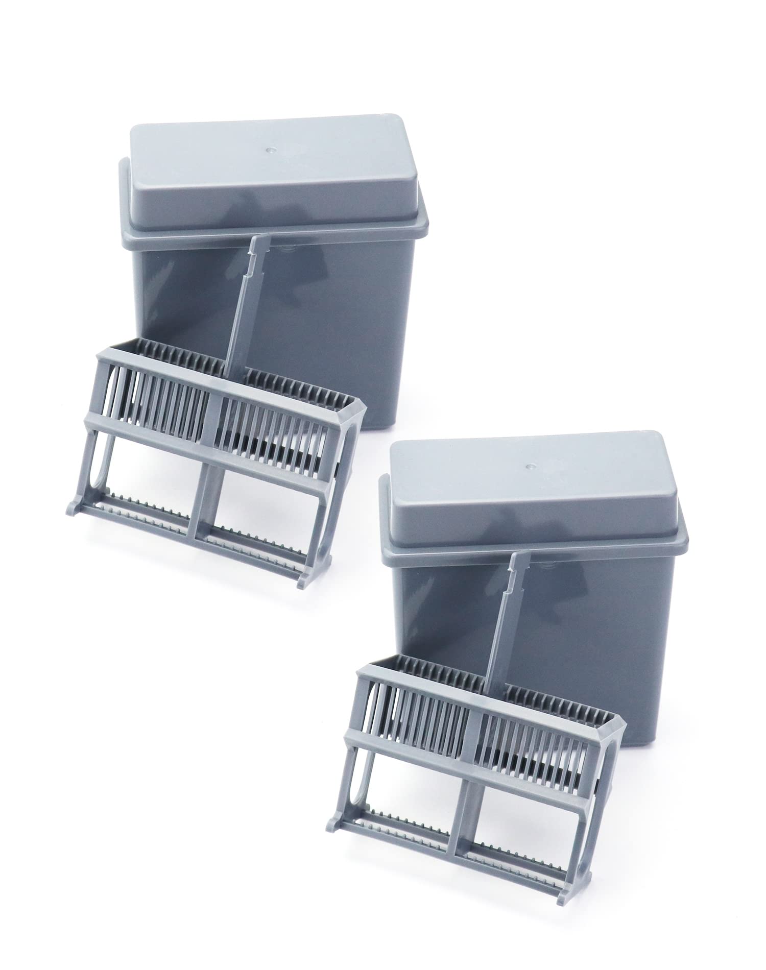 QWORK Microscope Slides Staining Jar and Rack, 2 Pcs 24-Slots, Grey