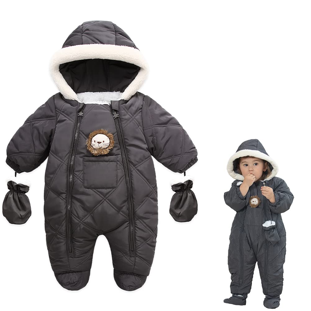 XIFAMNIY Baby Girls and Boys Lion Snowsuit Winter Outfit Outwear Hooded Footie Jumpsuit