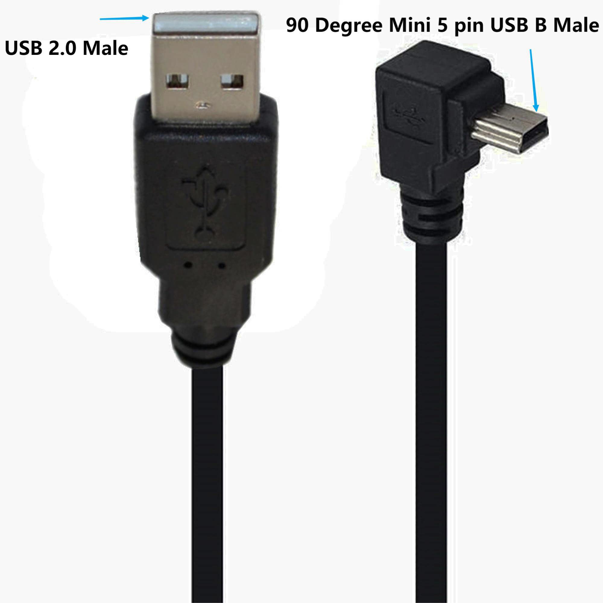 SHANFEILU 90 Degree Mini USB Cable Angle Mini 5pin USB B Male to USB 2.0 Male Data Sync Charging Extension Cable for GPS Dash Cam Black Up Angle 4.9FT