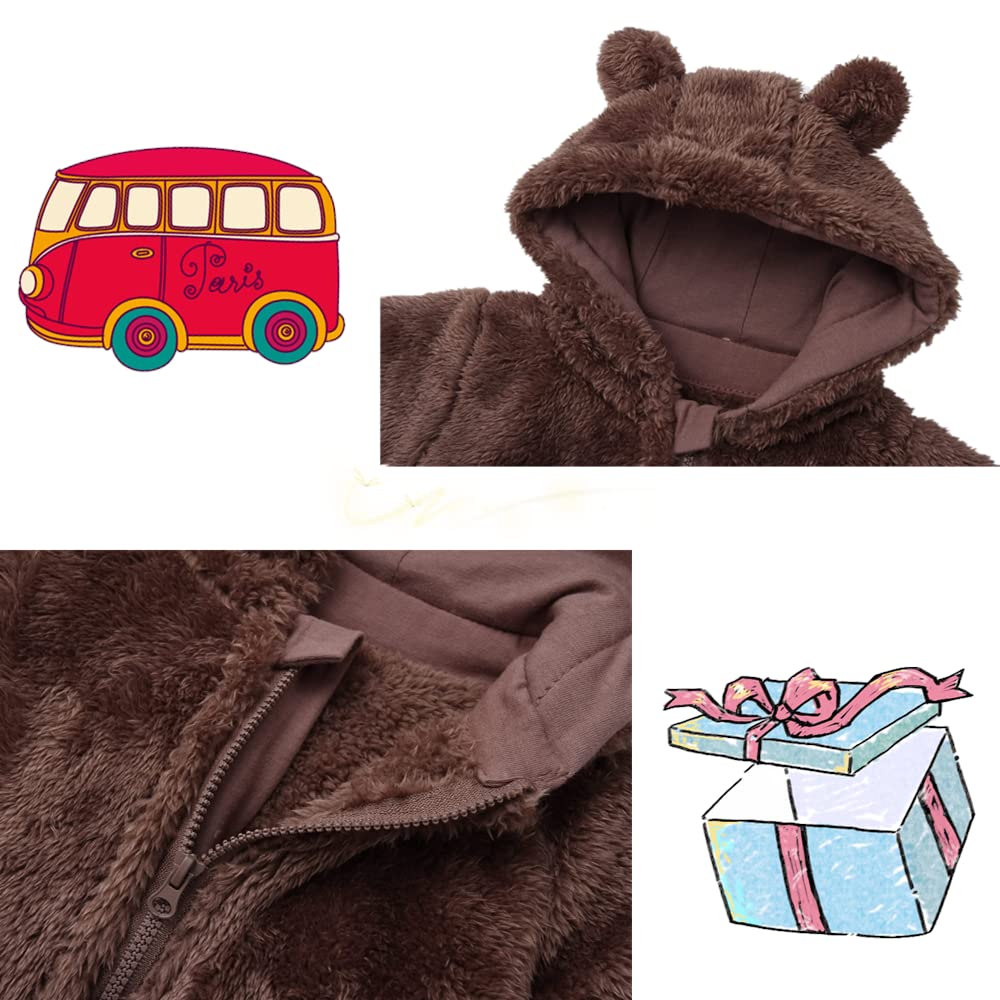 CAHL&FAUO Unisex Baby Boy Girl Solid Romper Infants Outfit Clothes 3D Print Bear Color with Zipper Jumpsuits for 0-3 Months Brown