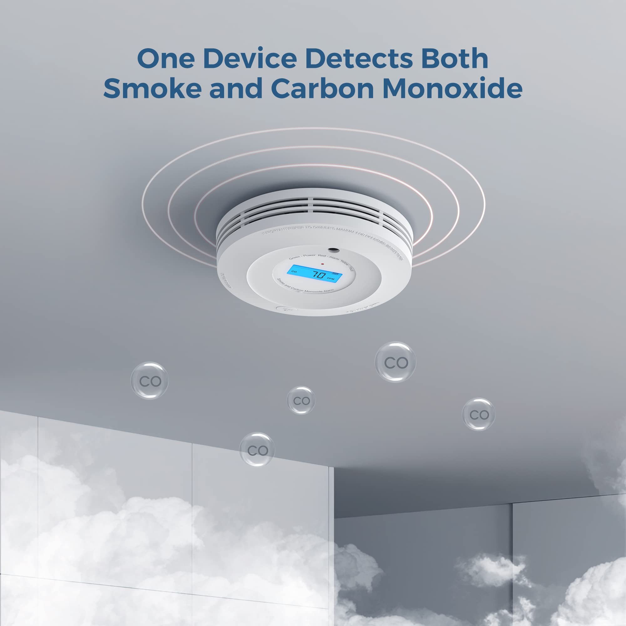 AEGISLINK Smoke and Carbon Monoxide Detector 10-Year Lifespan, Photoelectric Fire Alarm and Electrochemical CO Alarm with Test/Silence Button, with Replaceable Battery, SC240