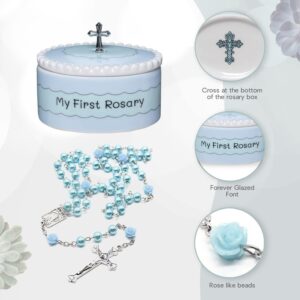 Cascade Goods - Blue My First Rosary and Keepsake Box, Catholic Baptism Gifts for Boys, Blessed First Communion Gifts for Boys or Girl Christening from Godparents