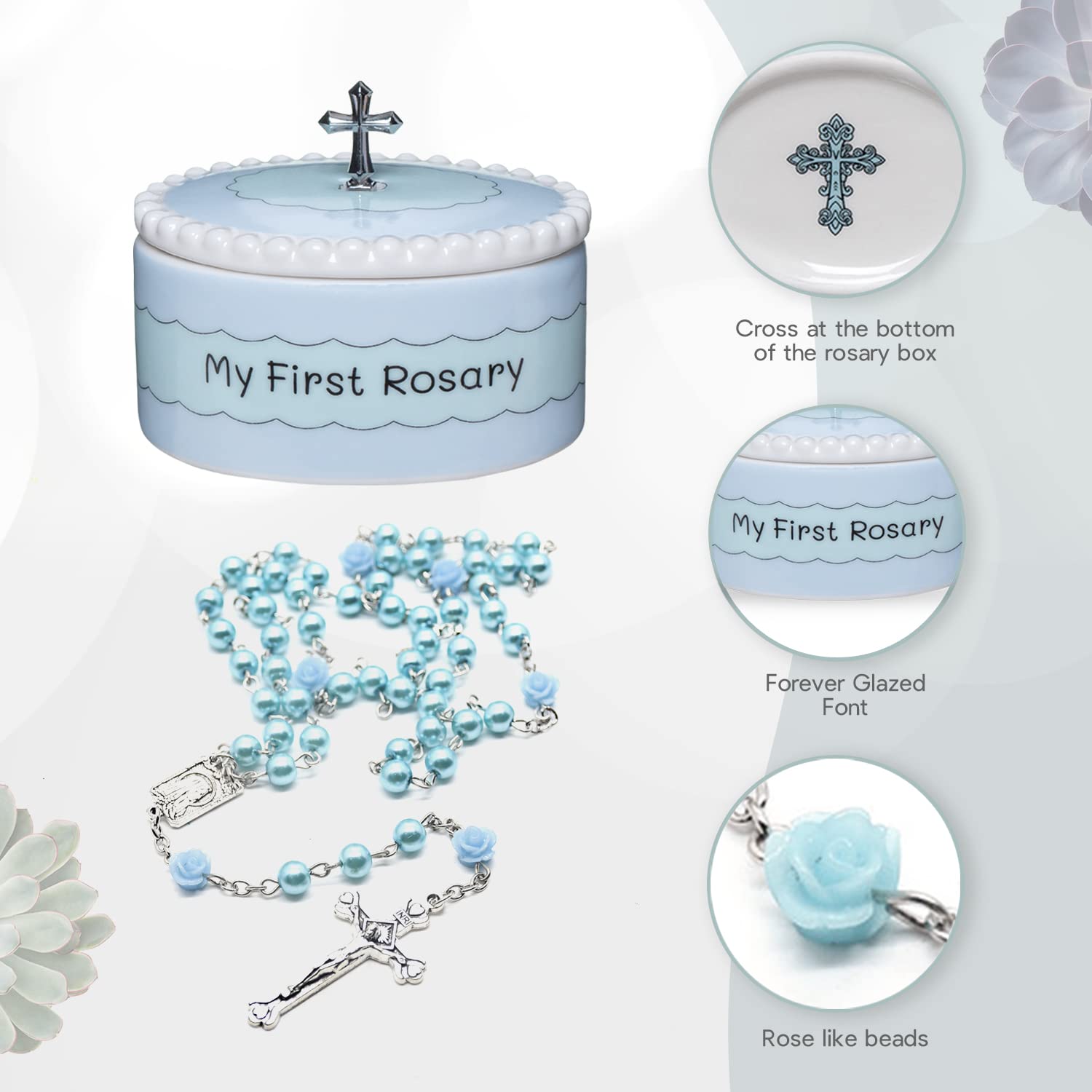 Cascade Goods - Blue My First Rosary and Keepsake Box, Catholic Baptism Gifts for Boys, Blessed First Communion Gifts for Boys or Girl Christening from Godparents