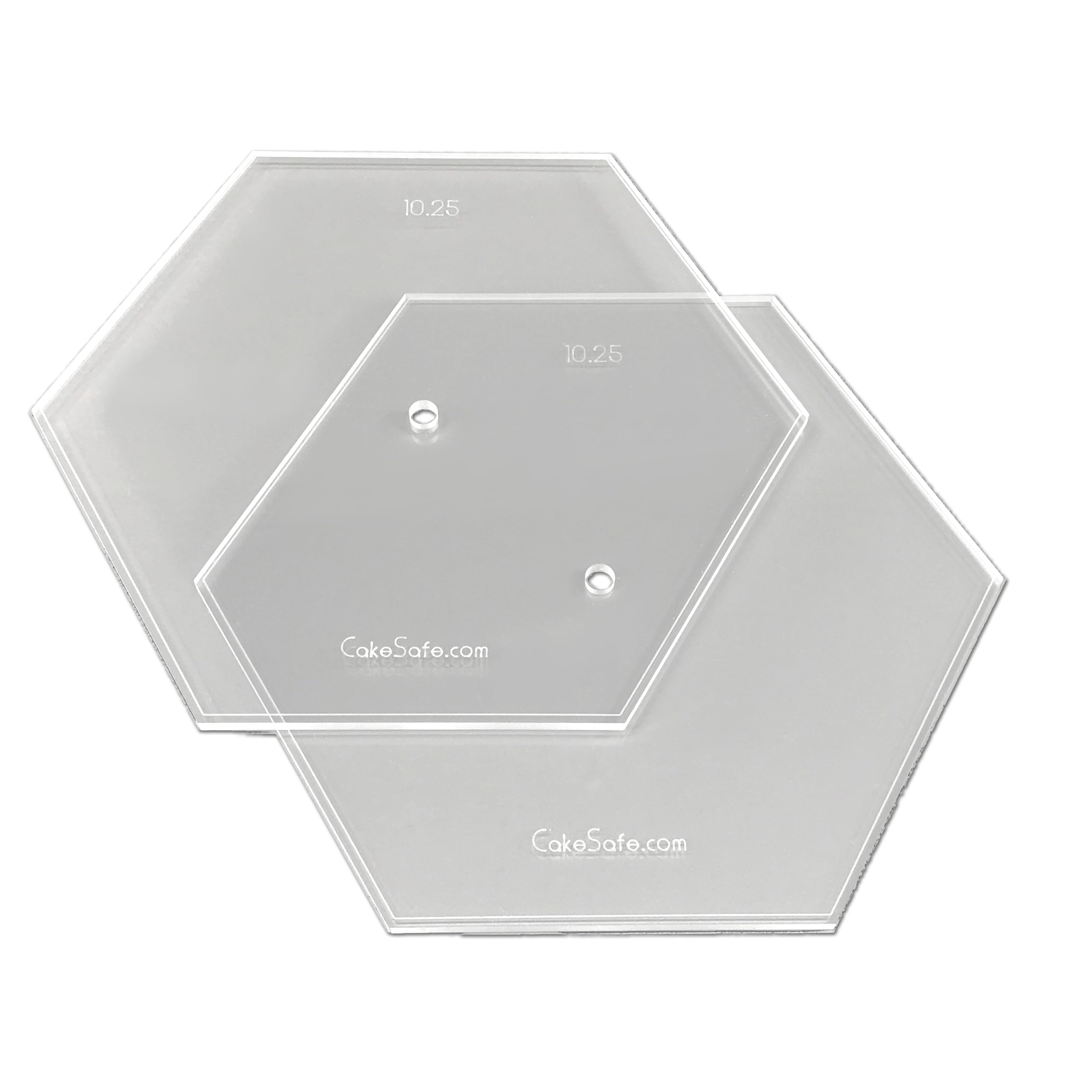 CAKESAFE 10.25 Inch Hexagon Acrylic Disk Set – 2-10.25” Clear ¼” Acrylic Buttercream Disks – Perfect Tool to Smooth the Frosting on Your Cakes, Disk Size and Perimeter Border Engraved on all Disks