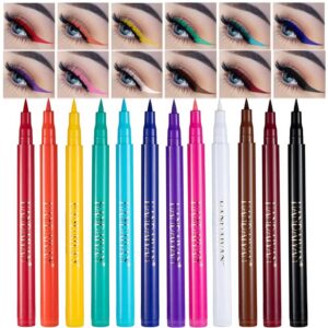 12 colors eyeliner pen set, matte liquid eyeliner kit metallic eyeliner pencil smudgeproof eyeliner for women eye&lip neon liner professional waterproof eye makeup colorful gel eyeliner (12pcs)