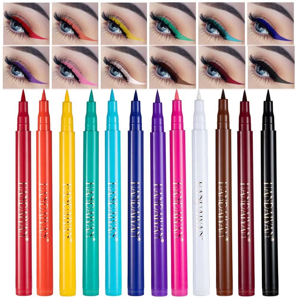 12 Colors Eyeliner Pen Set, Matte Liquid Eyeliner Kit Metallic Eyeliner Pencil Smudgeproof Eyeliner for Women Eye&Lip Neon Liner Professional Waterproof Eye Makeup Colorful Gel Eyeliner (12PCS)