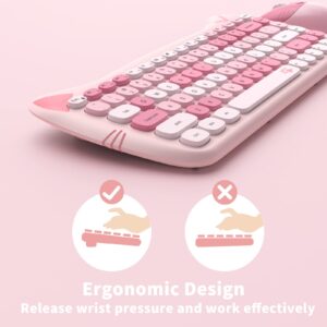 Cute Wireless Keyboard Mouse,GEEZER 2.4GHz Retro Quite Colorful Wireless Keypad Mouse, Compatible with Windows, Computer, PC, Desktop, Laptop (Pink)