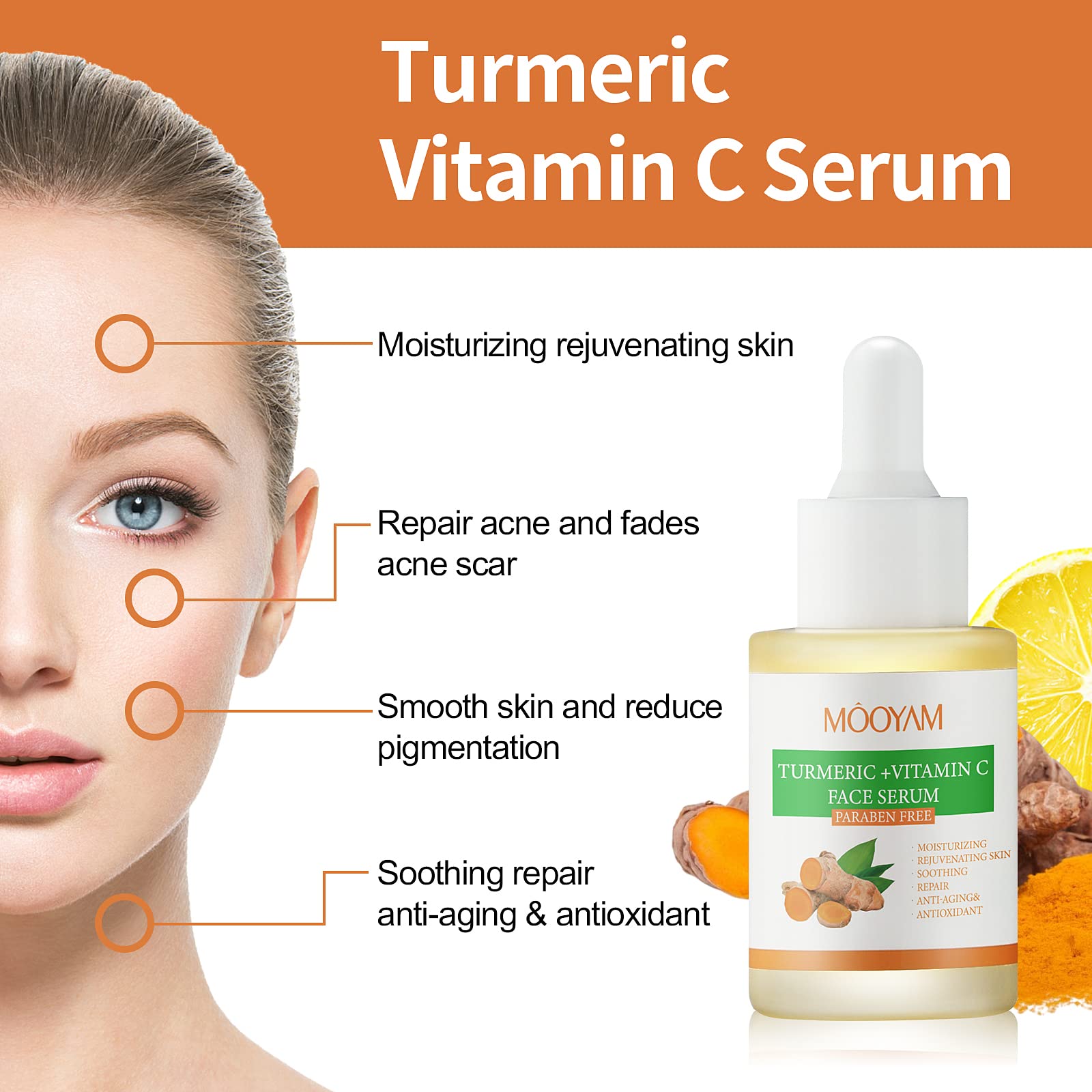 Turmeric Dark Spot Corrector Serum Turmeric and Vitamin C Serum for Face Dark Spot Correcting Glow Serum Dark Spot Remover for Face Tumeric Serum Acne Dark Spots Hyperpigmentation Smooth Skin 1oz