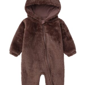 CAHL&FAUO Unisex Baby Boy Girl Solid Romper Infants Outfit Clothes 3D Print Bear Color with Zipper Jumpsuits for 0-3 Months Brown