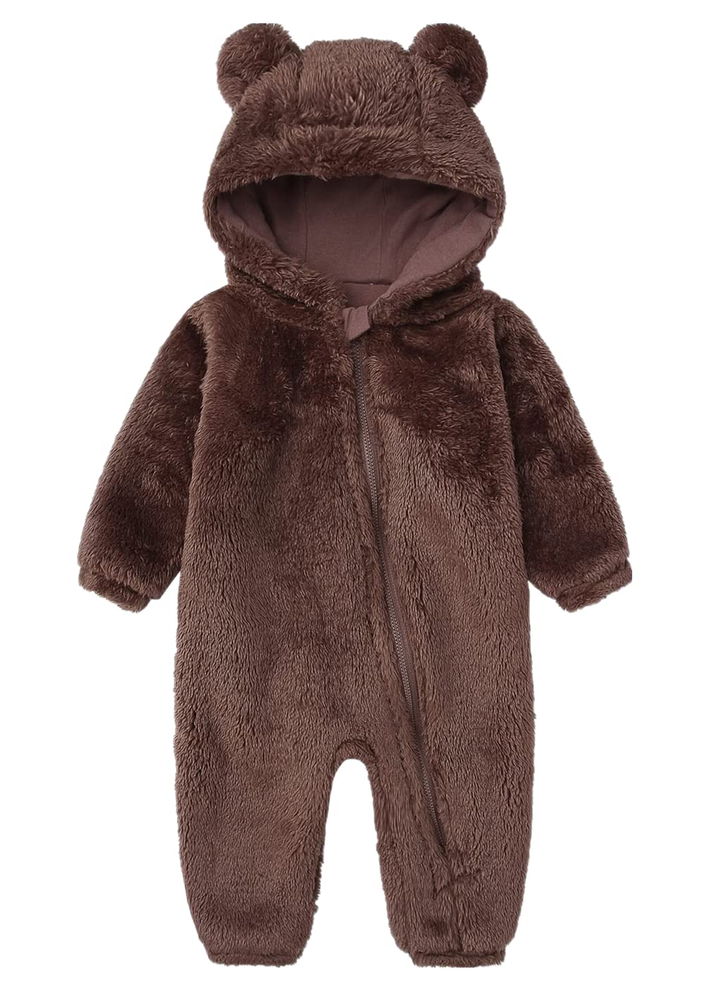 CAHL&FAUO Unisex Baby Boy Girl Solid Romper Infants Outfit Clothes 3D Print Bear Color with Zipper Jumpsuits for 0-3 Months Brown