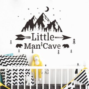 Little Man Cave Mountains Vinyl Decals, Landscape with Animals Stickers, Mountain Moon Stars Decal for Nursery Room,Kids Décor A9 (Black)