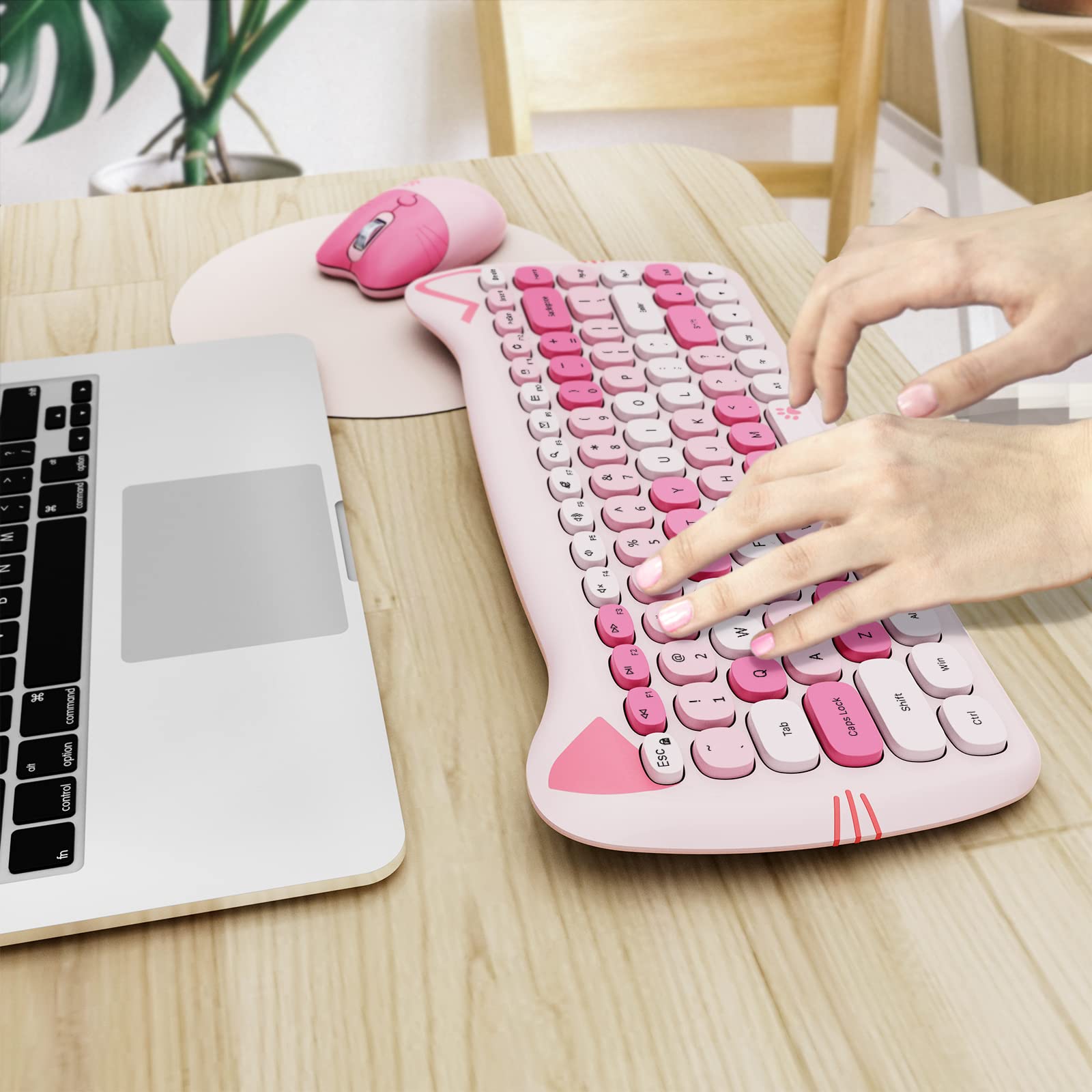 Cute Wireless Keyboard Mouse,GEEZER 2.4GHz Retro Quite Colorful Wireless Keypad Mouse, Compatible with Windows, Computer, PC, Desktop, Laptop (Pink)