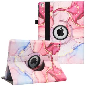 new case for ipad 9.7 inch 2018 2017/ ipad air 2 case - 360 degree rotating stand protective cover smart case with auto sleep/wake for apple ipad 5th/6th generation (marble pink)