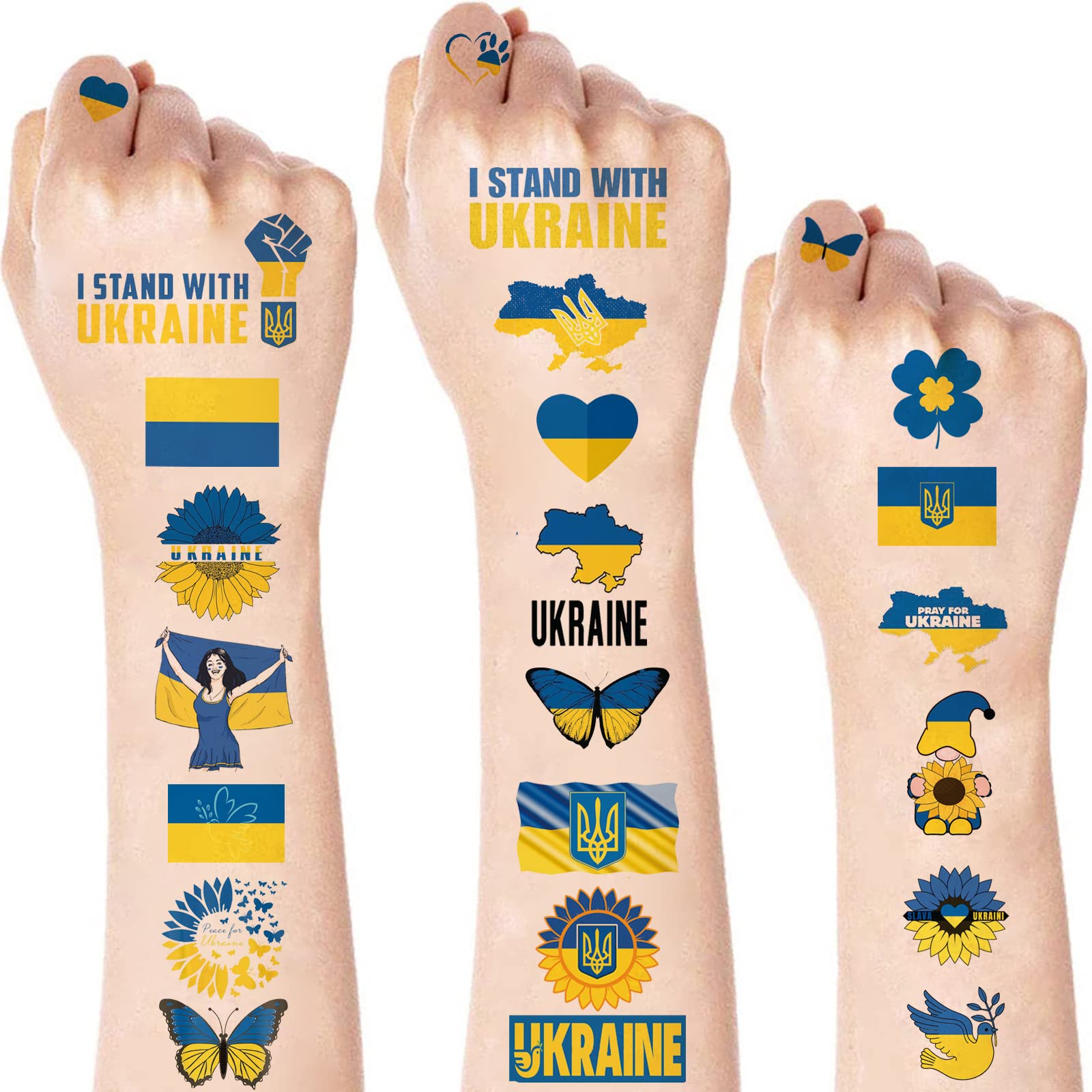 Ukraine Temporary Tattoos Ukraine Sticker Ukraine Flag Supplies - Fake Tattoos Stickers for Women Kids Boys Girls Rewards Gift, 8 Sheets Ukraine Tattoos Stickers Party Supplies Stickers