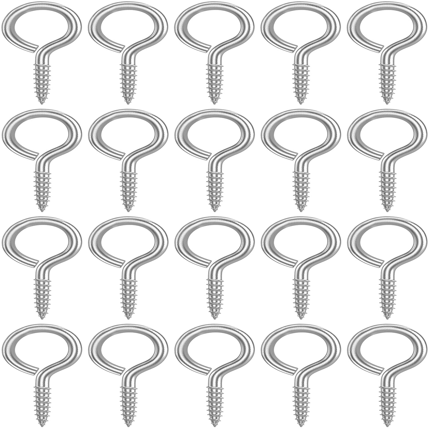 1 Inch Metal Screw Eyes Hook Self Tapping Screw in Eye Hooks Ring 100 Pcs for Indoor & Outdoor Hanging, Lifting and Securing Cables, Wires Etc Small Items, Silver