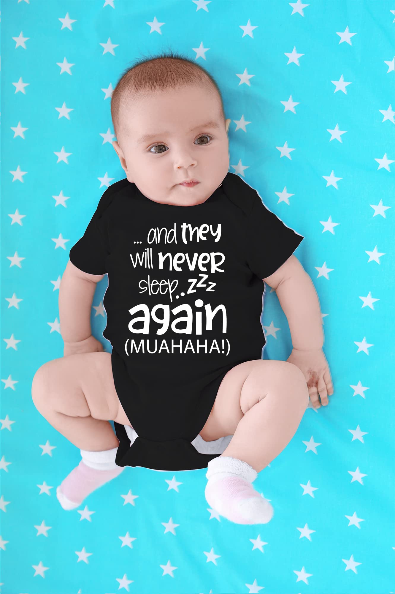 CBTwear And They Will Never Sleep Again Muahaha - Baby Clothes - Funny Newborn Bodysuit Outfits for Boys and Girls (6 Months, Black)