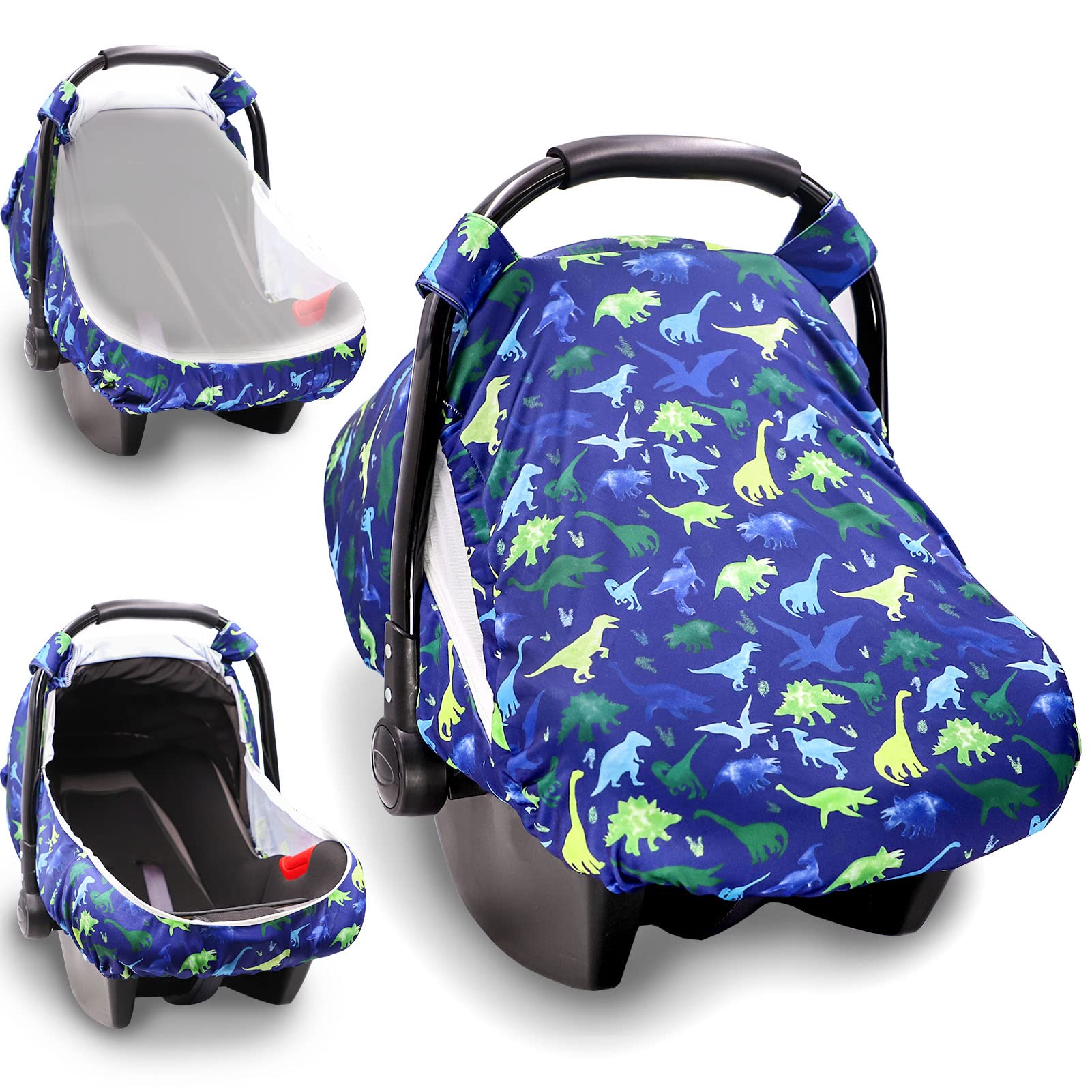 Car Seat Cover & Carseat Headrest Strap Covers for Babies, Summer Cozy Sun & Warm Cover, Dinosaur